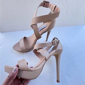 Steve Madden Wadee Nude Leather Platform Strappy High Heel Sandals Size 9M